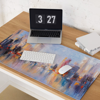 City Skyline Impressionist Mouse Pad - Abstract Cityscape Blues Desk Decor Mood Vibrant Urban Art Oil Painting