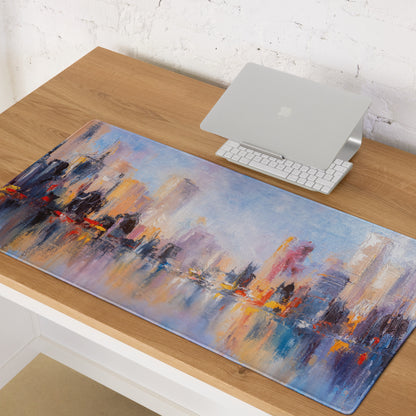 City Skyline Impressionist Mouse Pad - Abstract Cityscape Blues Desk Decor Mood Vibrant Urban Art Oil Painting