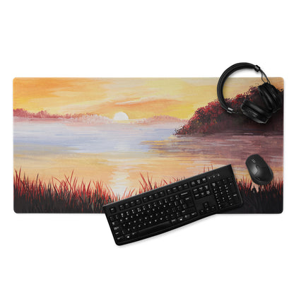 Sunset Coastal Landscape Mouse Pad - Sunset Coastal Landscape, warm oranges blues, gaming desk, impressionist style - calm mood, modern decor, oil painting
