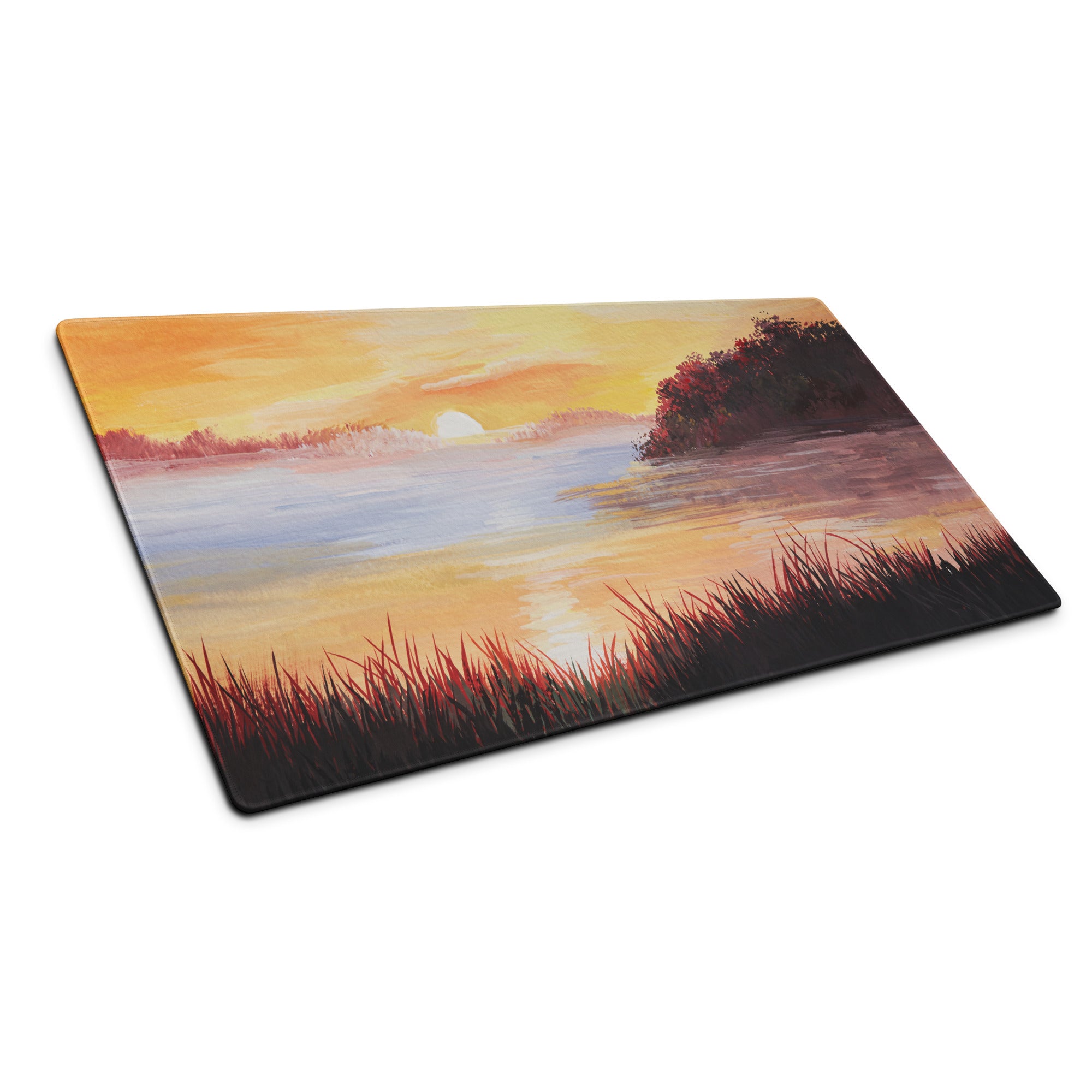Sunset Coastal Landscape Mouse Pad - Sunset Coastal Landscape, warm oranges blues, gaming desk, impressionist style - calm mood, modern decor, oil painting