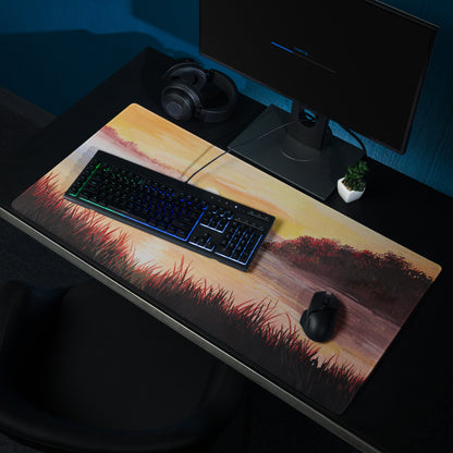 Sunset Coastal Landscape Mouse Pad - Sunset Coastal Landscape, warm oranges blues, gaming desk, impressionist style - calm mood, modern decor, oil painting