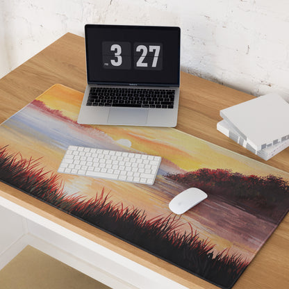 Sunset Coastal Landscape Mouse Pad - Sunset Coastal Landscape, warm oranges blues, gaming desk, impressionist style - calm mood, modern decor, oil painting