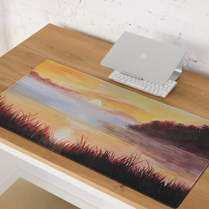Sunset Coastal Landscape Mouse Pad - Sunset Coastal Landscape, warm oranges blues, gaming desk, impressionist style - calm mood, modern decor, oil painting