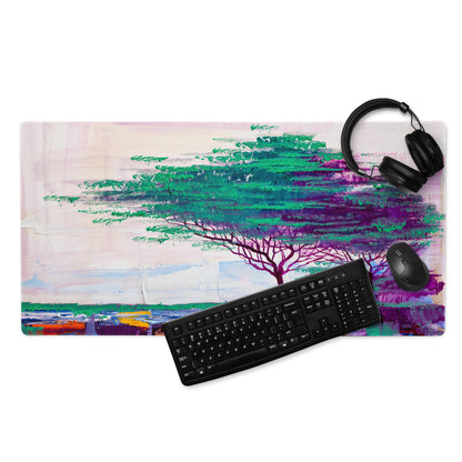 Pastel Tree Landscape Pad - Mouse Pad Landscape Art Pink Teal Desk Dreamy Mood For Gamers Printed Art