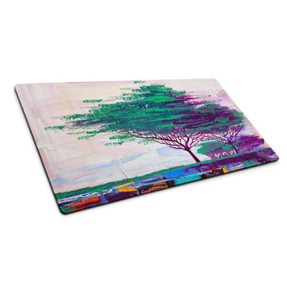Pastel Tree Landscape Pad - Mouse Pad Landscape Art Pink Teal Desk Dreamy Mood For Gamers Printed Art