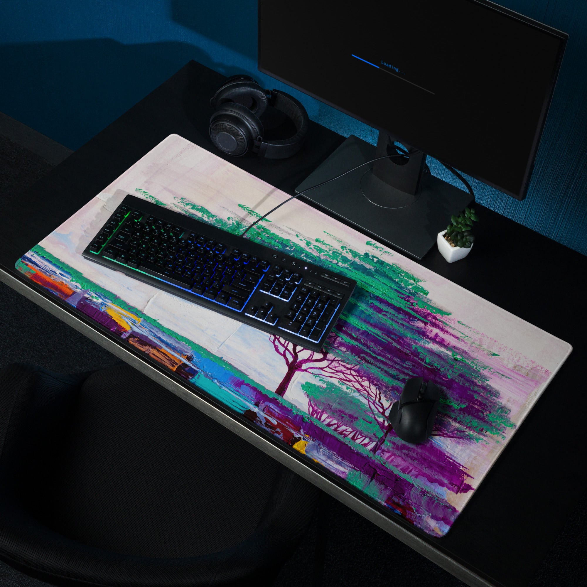 Pastel Tree Landscape Pad - Mouse Pad Landscape Art Pink Teal Desk Dreamy Mood For Gamers Printed Art