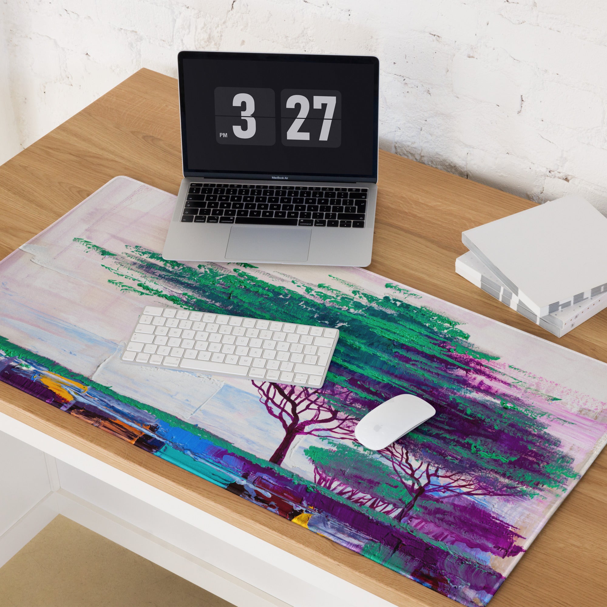 Pastel Tree Landscape Pad - Mouse Pad Landscape Art Pink Teal Desk Dreamy Mood For Gamers Printed Art