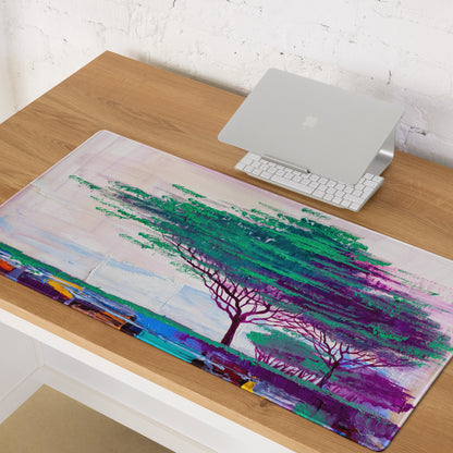 Pastel Tree Landscape Pad - Mouse Pad Landscape Art Pink Teal Desk Dreamy Mood For Gamers Printed Art
