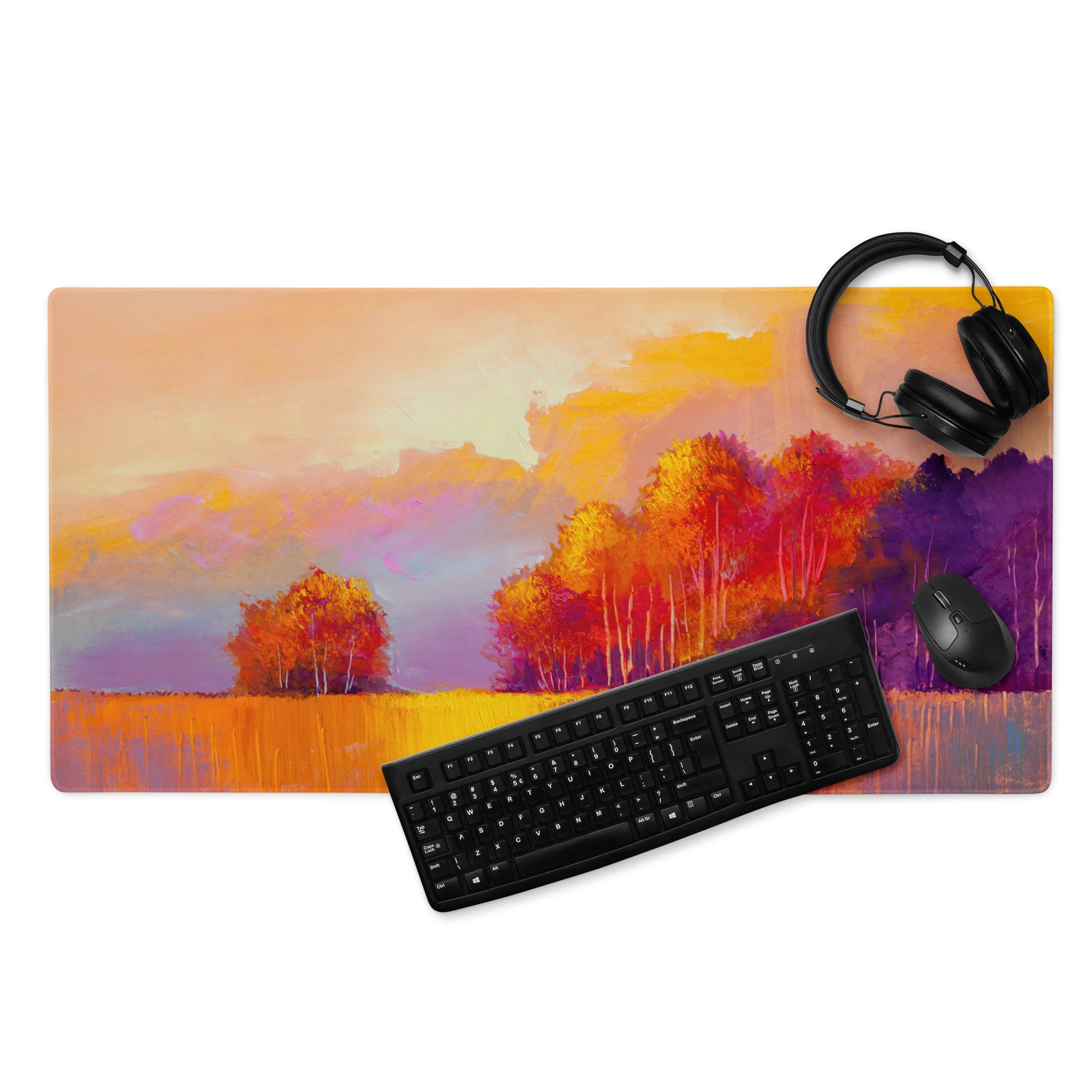 Autumn Sunset Landscape Mouse Pad - Landscape Orange Purple Yellow Desk Impressionist Warm Mood Gaming Mouse Pad
