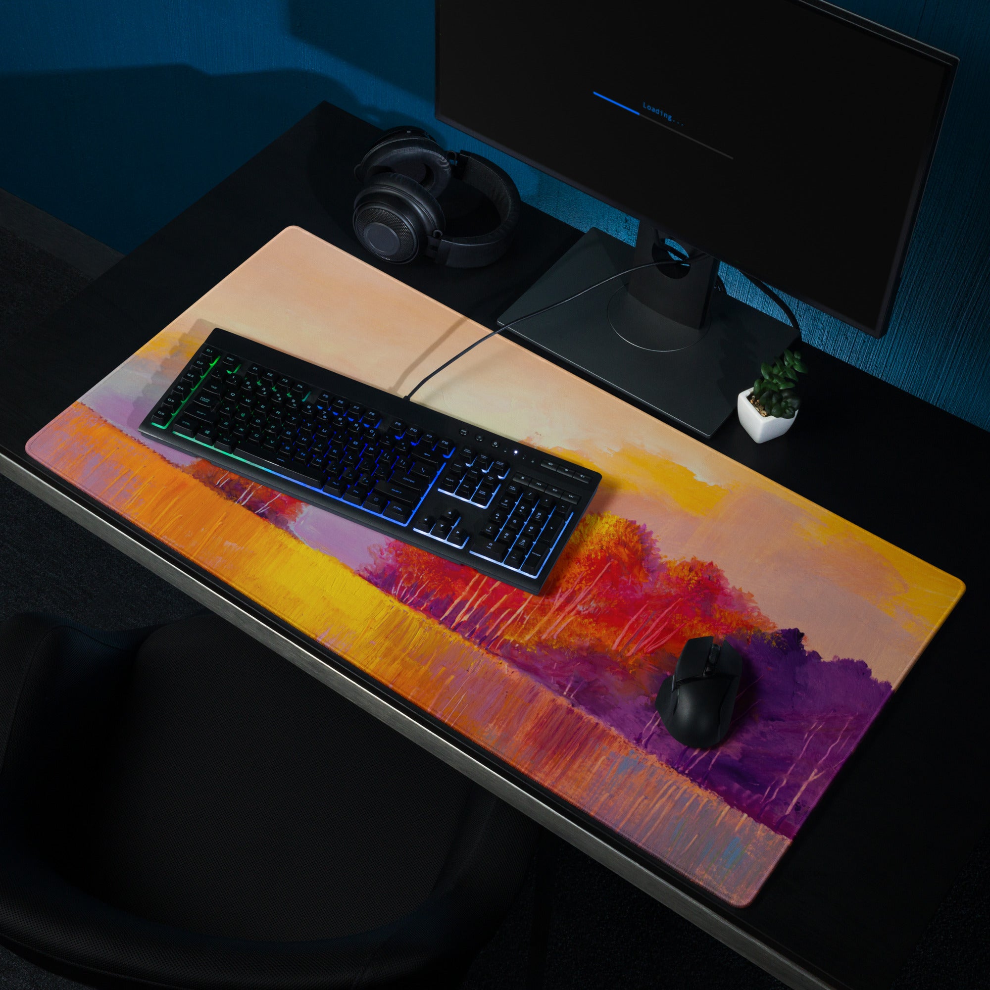 Autumn Sunset Landscape Mouse Pad - Landscape Orange Purple Yellow Desk Impressionist Warm Mood Gaming Mouse Pad