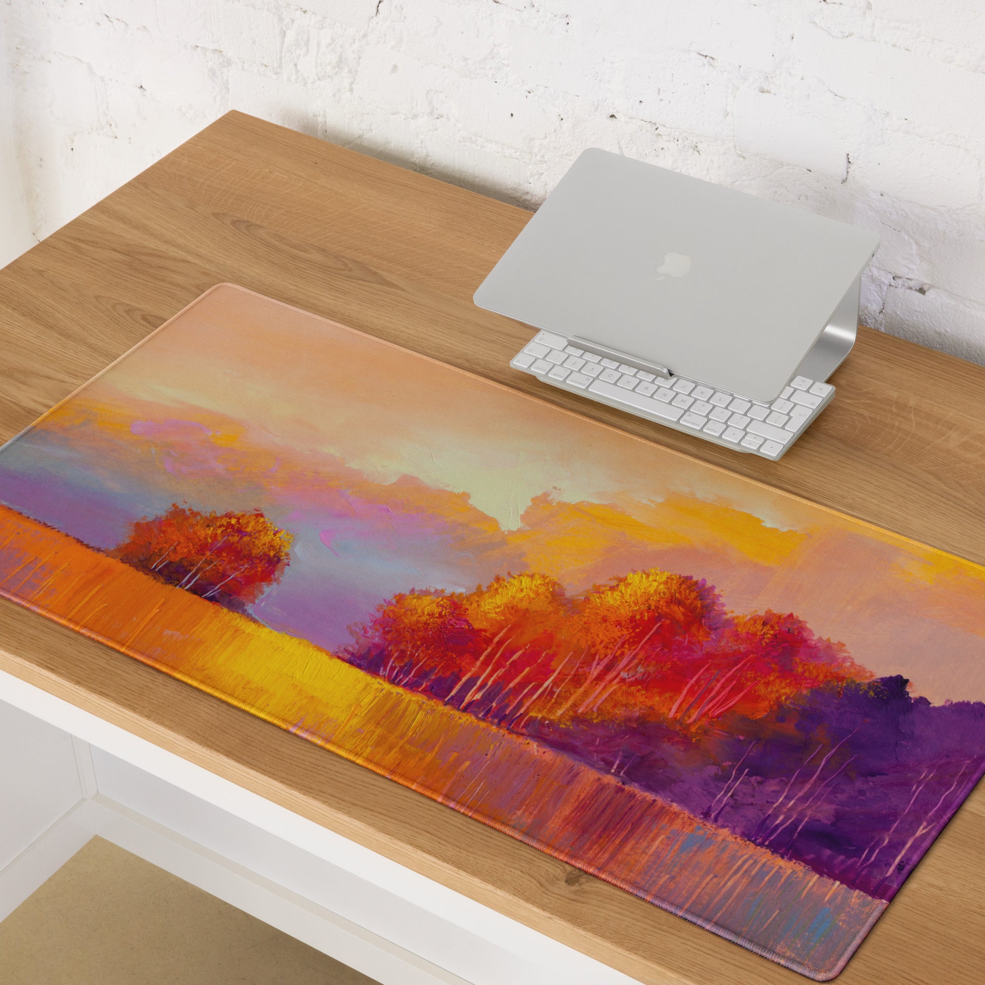 Autumn Sunset Landscape Mouse Pad - Landscape Orange Purple Yellow Desk Impressionist Warm Mood Gaming Mouse Pad