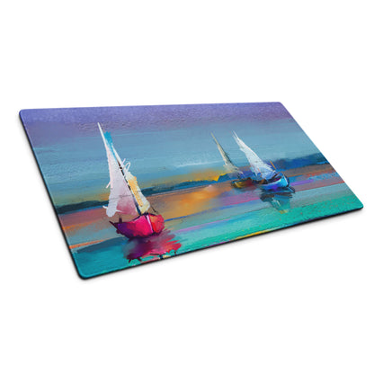 Azure Sailboats Abstract Mouse Pad - Sailboats Blue Teal Purple Orange Desktop Setup Abstract Dreamy Nautical Mood Modern Gaming Mouse Pad Acrylic