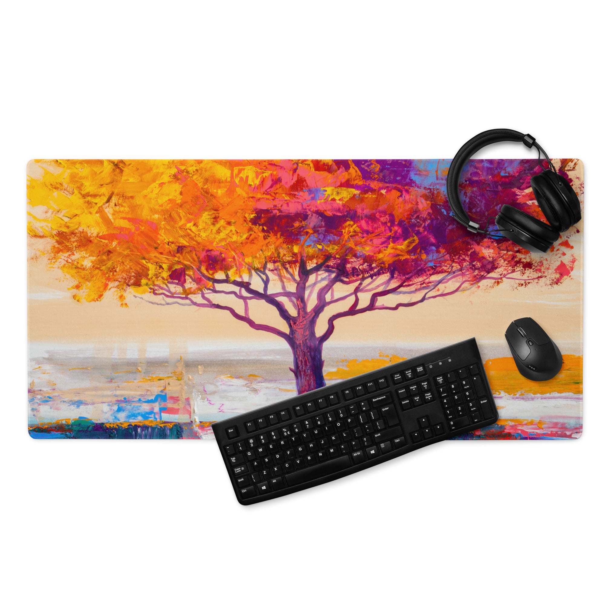 Vibrant Tree Desktop Pad - Tree Colorful Purple Desktop Impressionist Vibrant Mood Modern Decor Gaming Desk Print