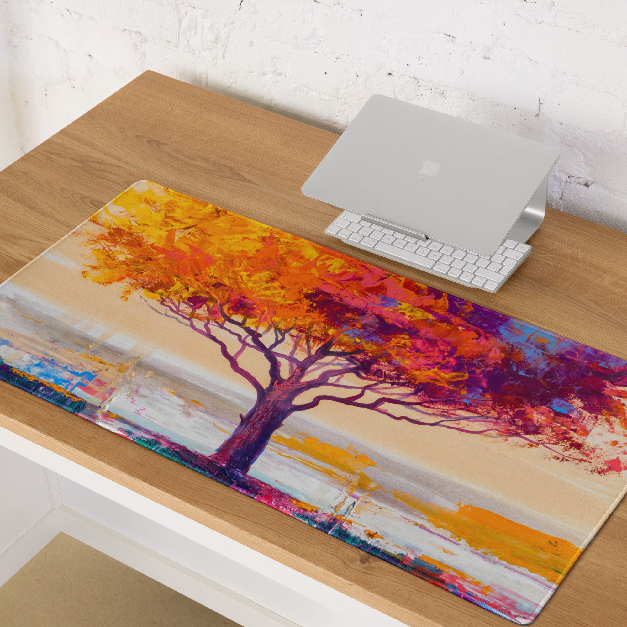 Vibrant Tree Desktop Pad - Tree Colorful Purple Desktop Impressionist Vibrant Mood Modern Decor Gaming Desk Print