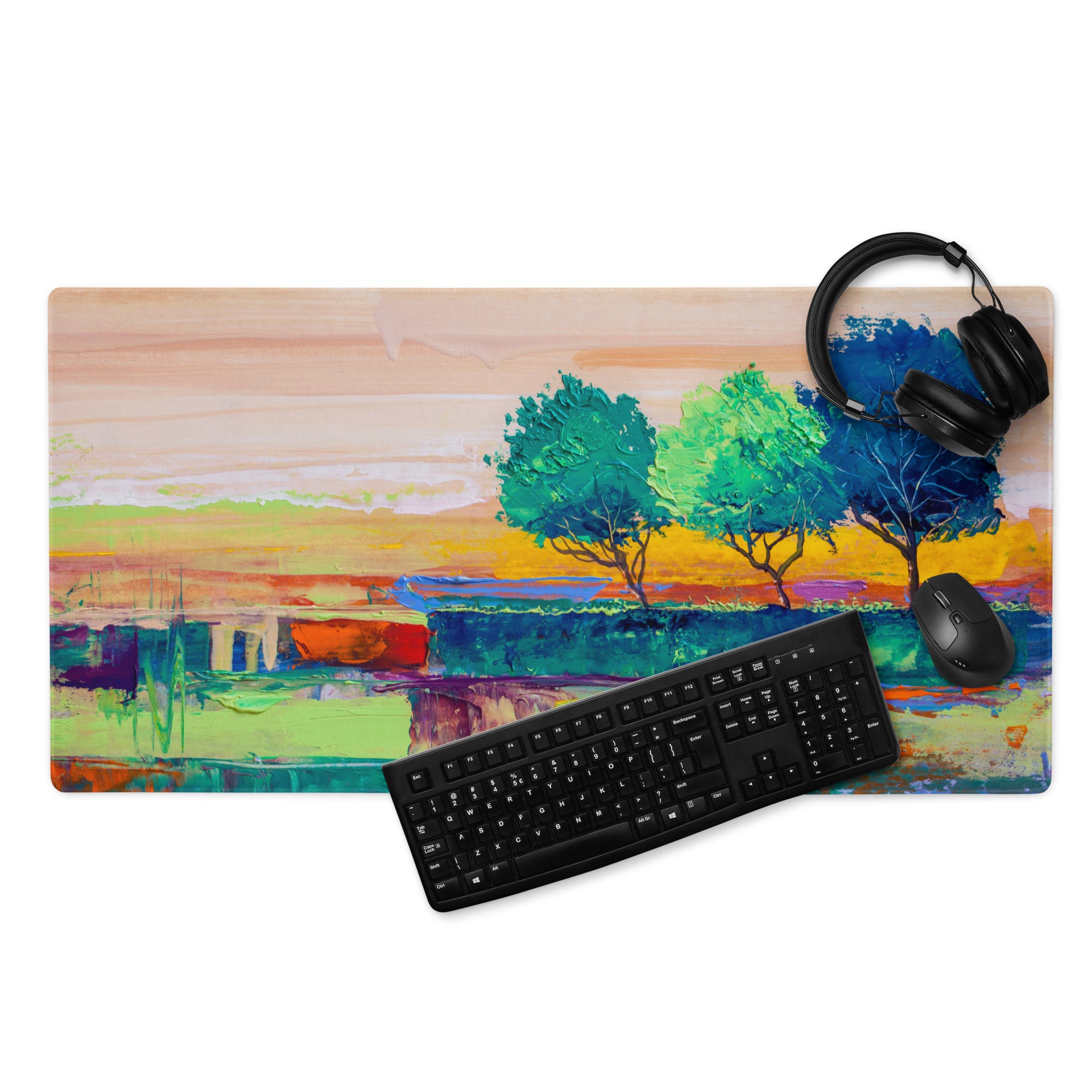 Vivid Landscape Abstract Mouse Pad - Landscape Multicolor Mouse Pad Abstract Impressionist Bold Mood Modern Decor Acrylic