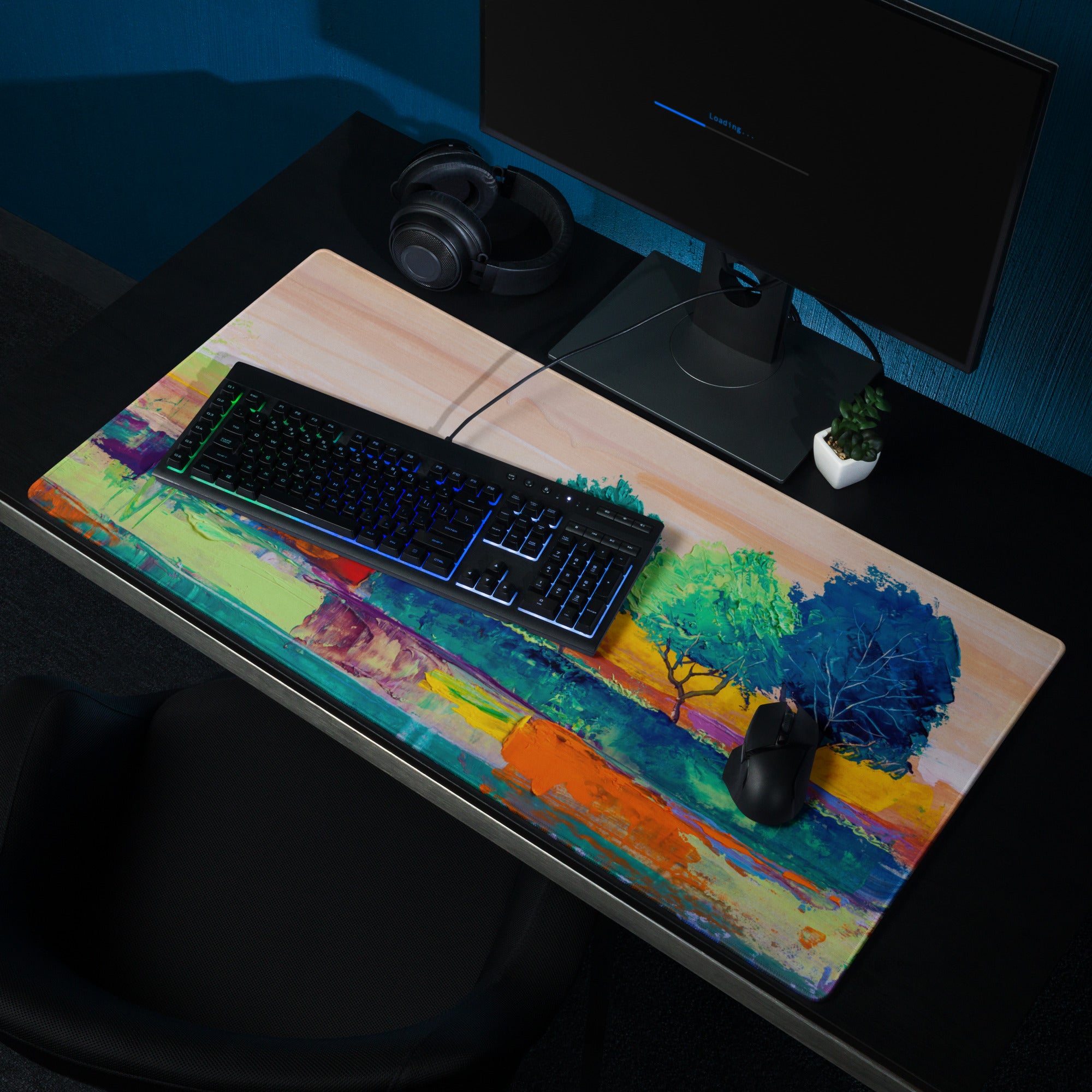 Vivid Landscape Abstract Mouse Pad - Landscape Multicolor Mouse Pad Abstract Impressionist Bold Mood Modern Decor Acrylic