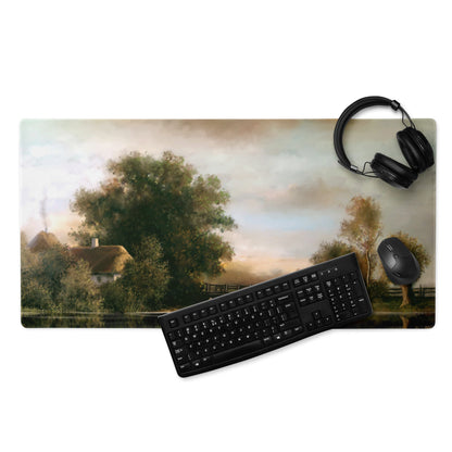 Serene Landscape Desk Mat - Landscape, Warm Tones, Desk Decor, Impressionist Oil Painting