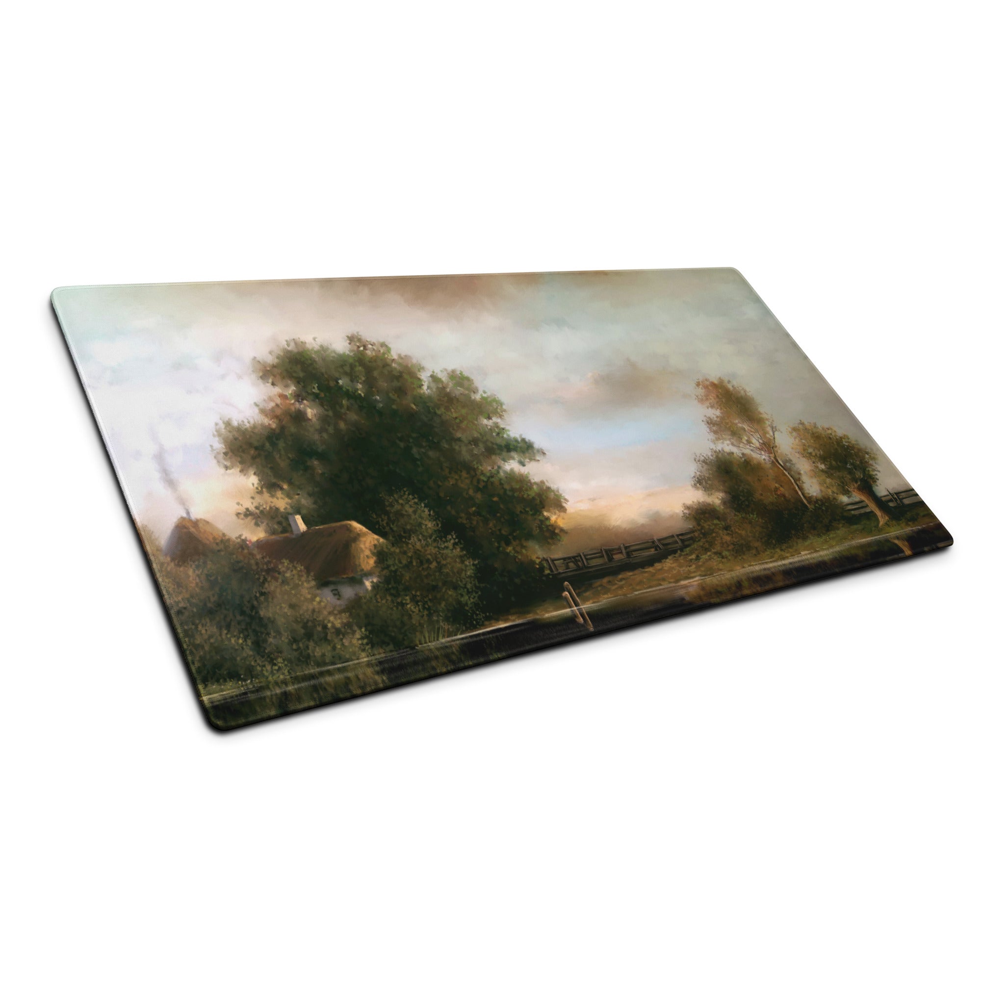 Serene Landscape Desk Mat - Landscape, Warm Tones, Desk Decor, Impressionist Oil Painting