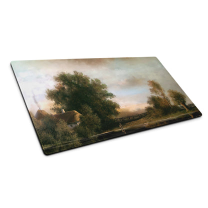 Serene Landscape Desk Mat - Landscape, Warm Tones, Desk Decor, Impressionist Oil Painting