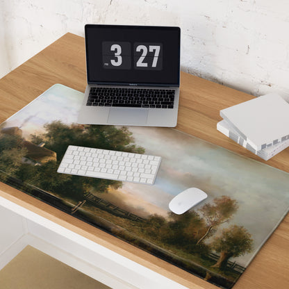 Serene Landscape Desk Mat - Landscape, Warm Tones, Desk Decor, Impressionist Oil Painting