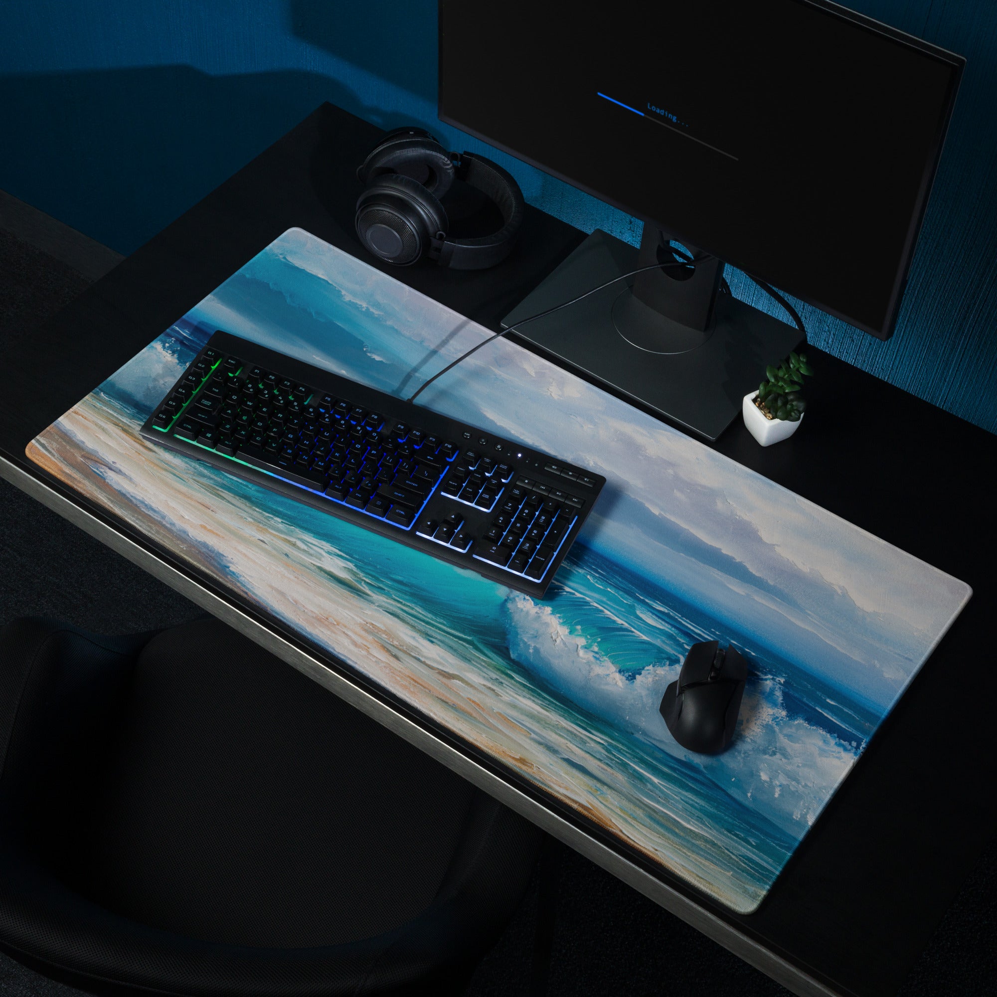 Oceanic Sky Seascape Mouse Pad - Seascape Ocean Blues Desk Pad Coastal Calm Mood Coastal Decor Gaming Pad Digital Print