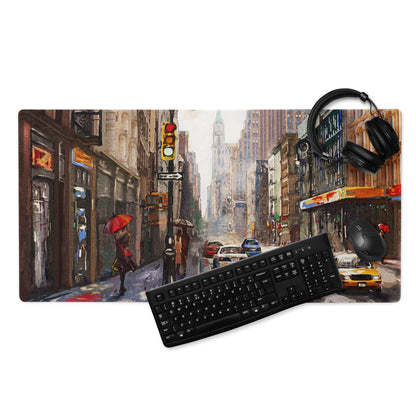 Urban Rain City Street Mouse Pad - City Street Scene Gray Yellow Red Setup Moody Urban Indust Mouse Pad Oil On Canvas