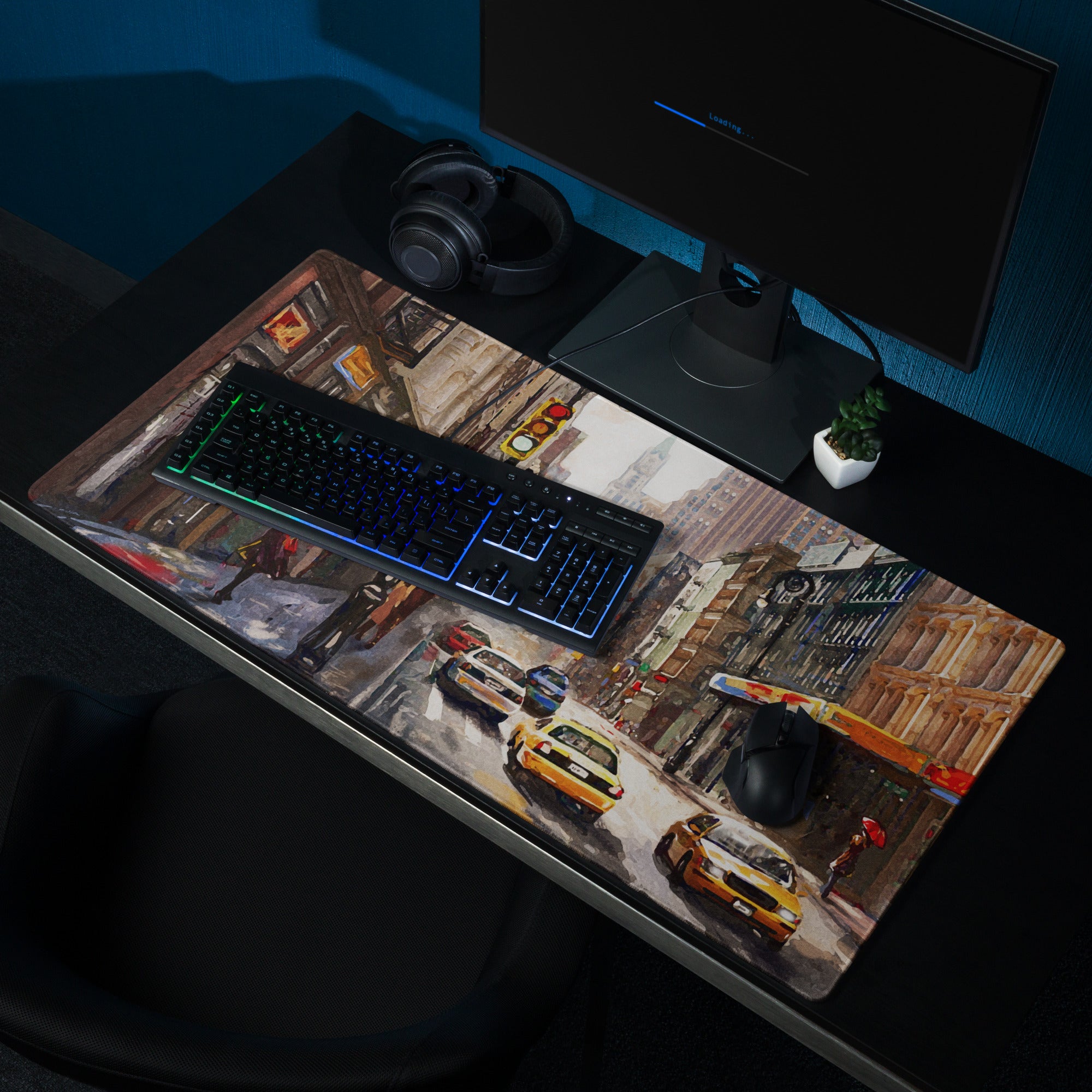 Urban Rain City Street Mouse Pad - City Street Scene Gray Yellow Red Setup Moody Urban Indust Mouse Pad Oil On Canvas