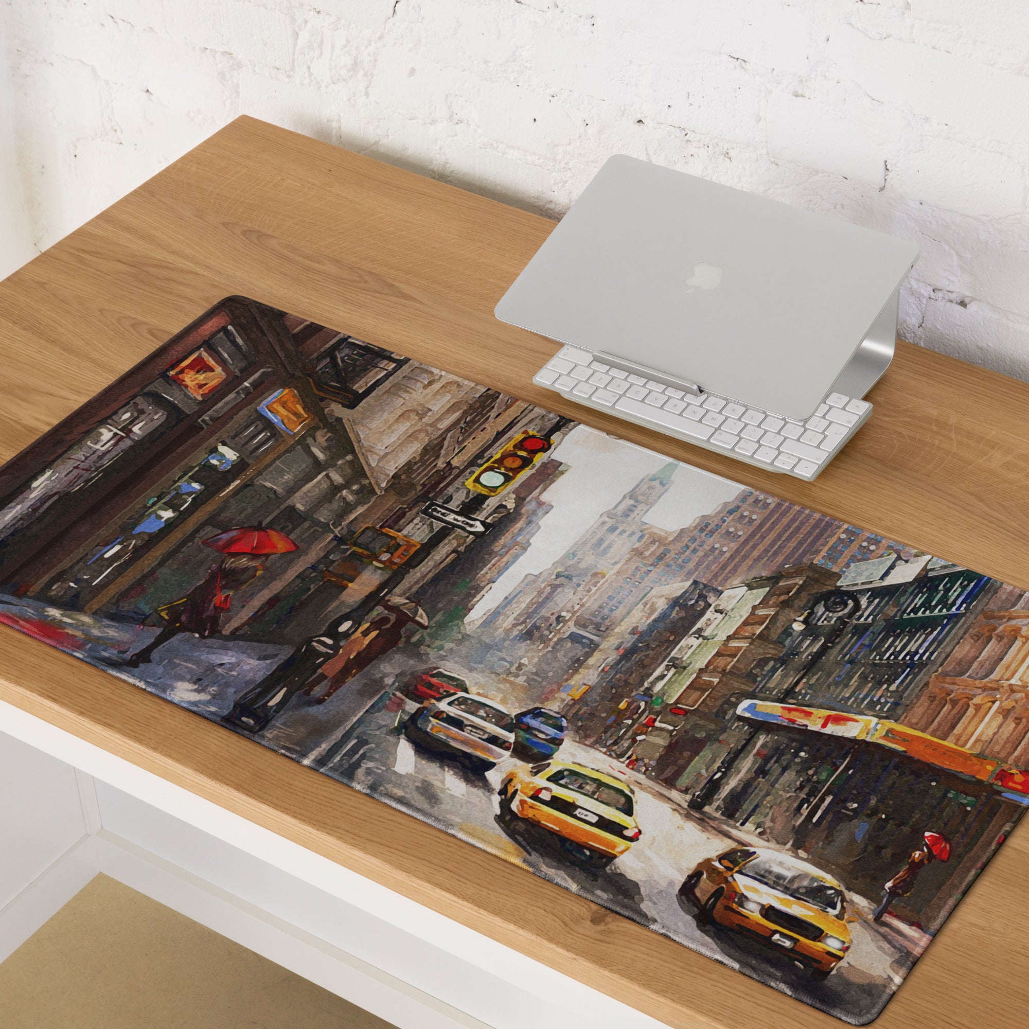 Urban Rain City Street Mouse Pad - City Street Scene Gray Yellow Red Setup Moody Urban Indust Mouse Pad Oil On Canvas