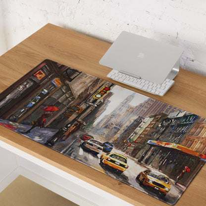 Urban Rain City Street Mouse Pad - City Street Scene Gray Yellow Red Setup Moody Urban Indust Mouse Pad Oil On Canvas
