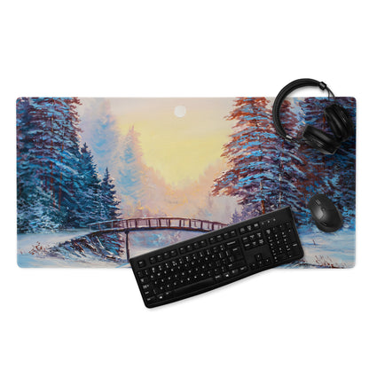 Impressionist Winter Forest Mouse Pad - Winter Forest Blue Desk Gaming Impressionist Mood Serene Contemporary Desk Print