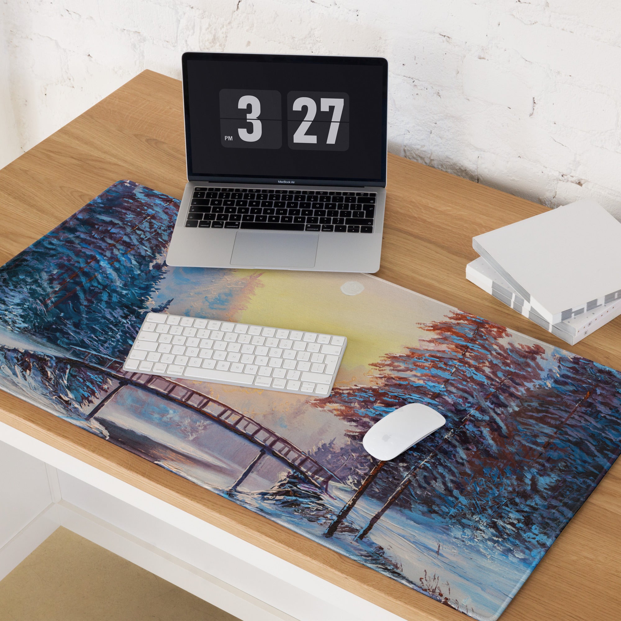 Impressionist Winter Forest Mouse Pad - Winter Forest Blue Desk Gaming Impressionist Mood Serene Contemporary Desk Print