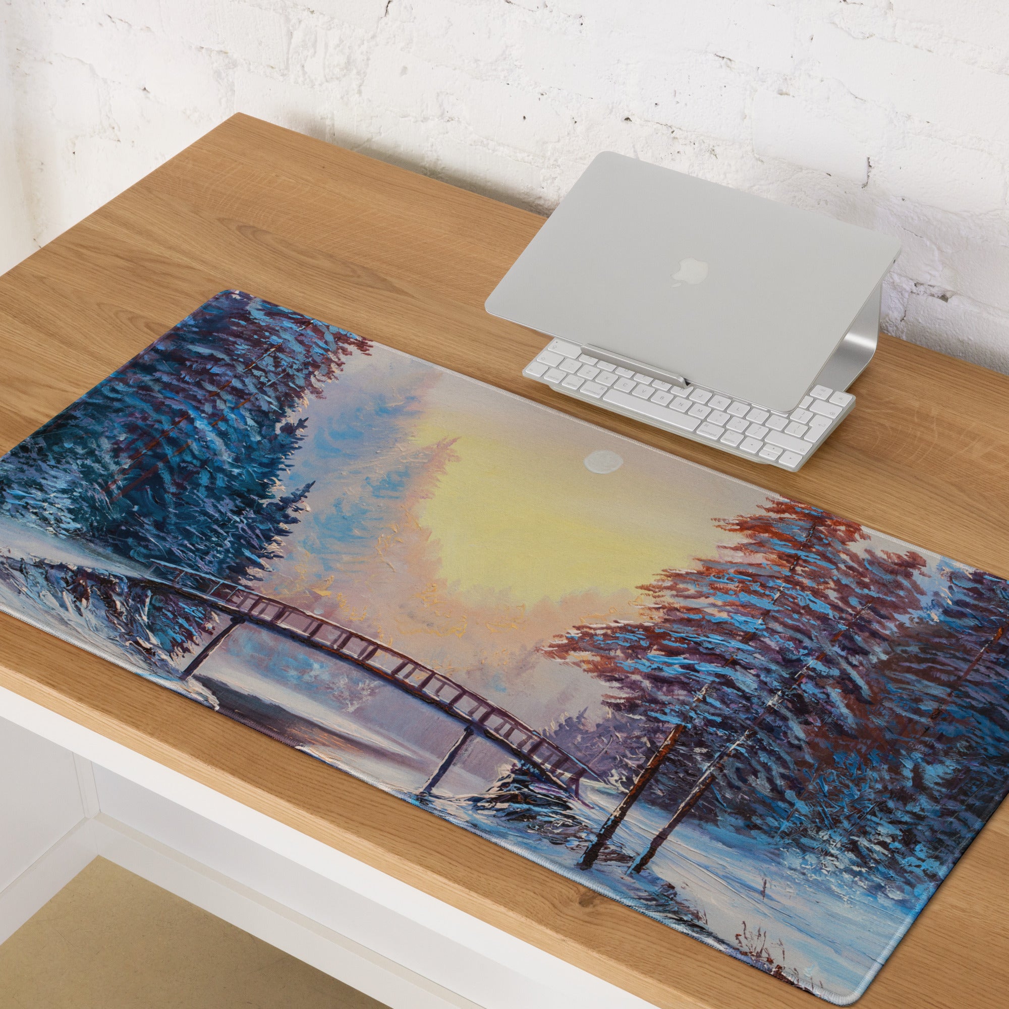 Impressionist Winter Forest Mouse Pad - Winter Forest Blue Desk Gaming Impressionist Mood Serene Contemporary Desk Print