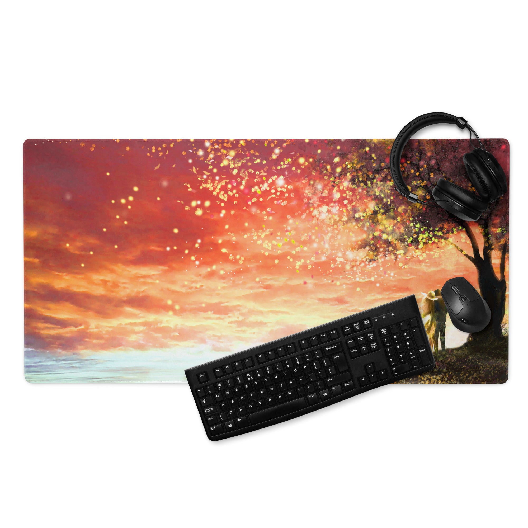 Dreamy Sunset Lantern Beach Pad - Sunset Lantern Beach Scene Orange Pink Blue Desk Gaming Romantic Coastal Beach Photo