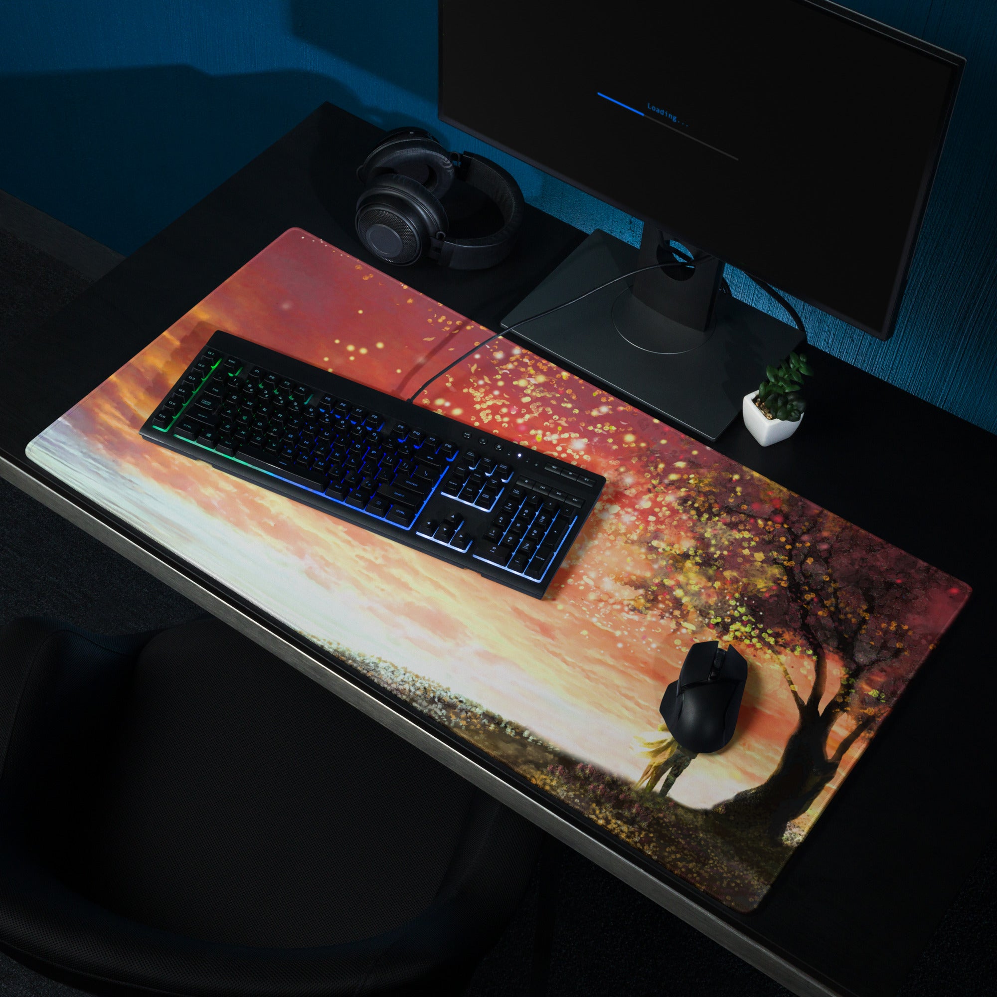 Dreamy Sunset Lantern Beach Pad - Sunset Lantern Beach Scene Orange Pink Blue Desk Gaming Romantic Coastal Beach Photo