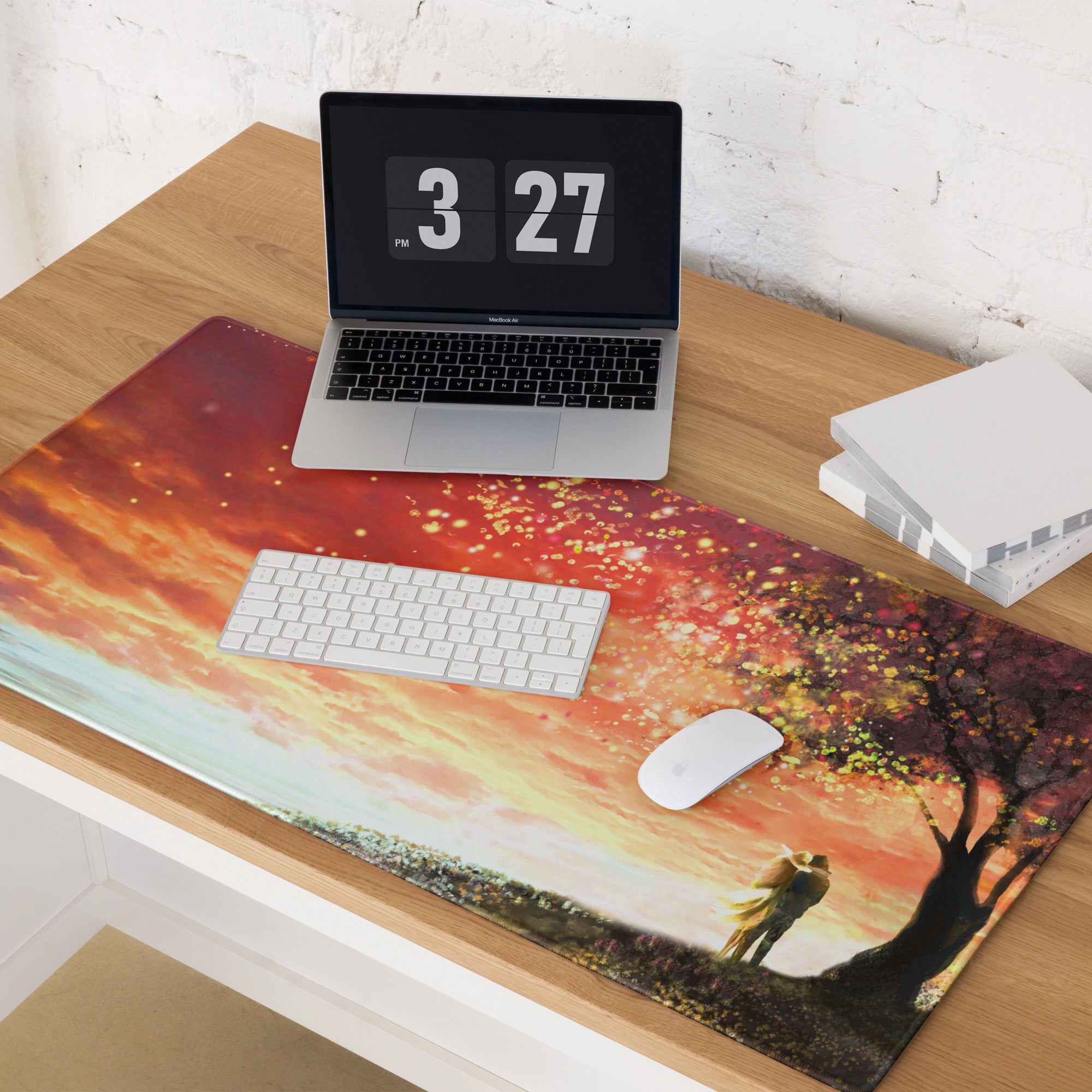 Dreamy Sunset Lantern Beach Pad - Sunset Lantern Beach Scene Orange Pink Blue Desk Gaming Romantic Coastal Beach Photo