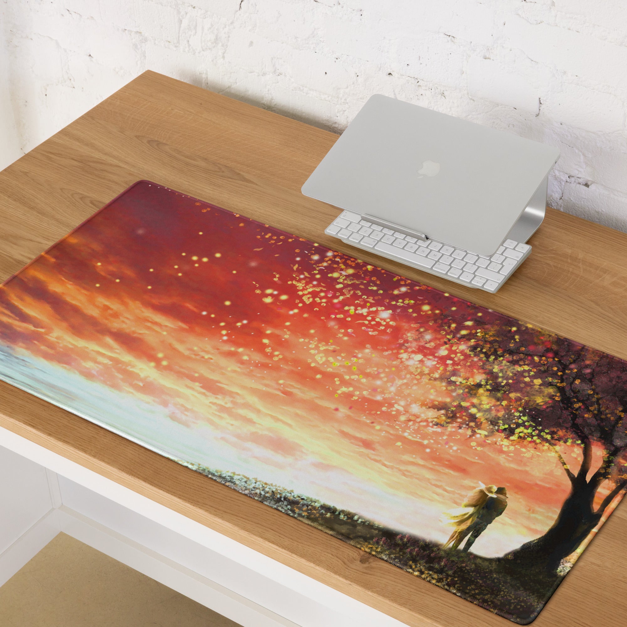 Dreamy Sunset Lantern Beach Pad - Sunset Lantern Beach Scene Orange Pink Blue Desk Gaming Romantic Coastal Beach Photo