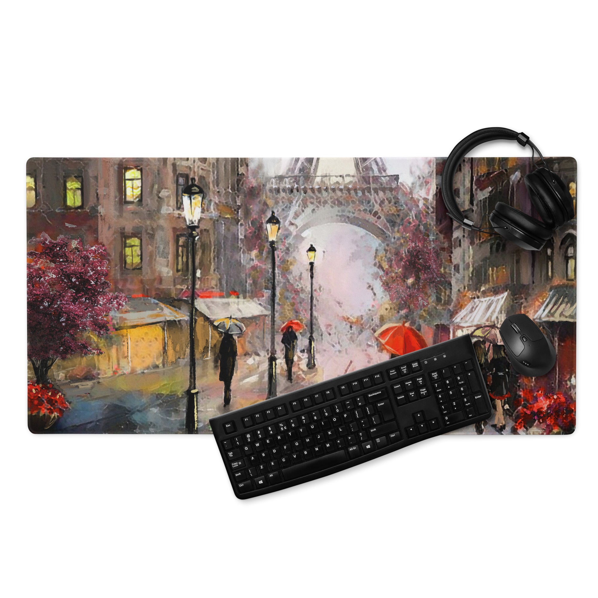 Urban Rain Cityscape Mouse Pad - City Street Night Blues And Pinks For Desk Impressionist Mood Cozy Cinematic; Decor Modern Urban; Niche Gaming Desk Pad; Medium Digital Painting