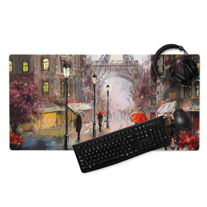 Urban Rain Cityscape Mouse Pad - City Street Night Blues And Pinks For Desk Impressionist Mood Cozy Cinematic; Decor Modern Urban; Niche Gaming Desk Pad; Medium Digital Painting