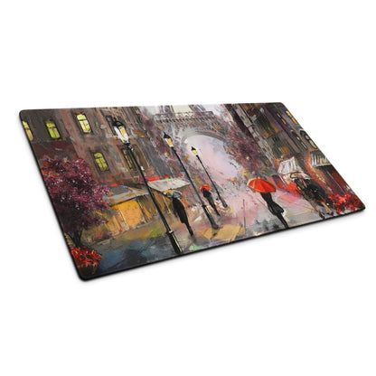 Urban Rain Cityscape Mouse Pad - City Street Night Blues And Pinks For Desk Impressionist Mood Cozy Cinematic; Decor Modern Urban; Niche Gaming Desk Pad; Medium Digital Painting