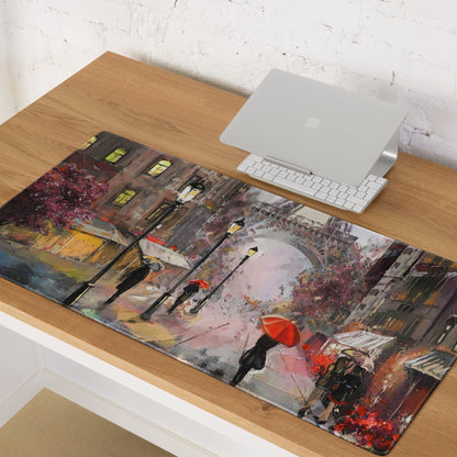 Urban Rain Cityscape Mouse Pad - City Street Night Blues And Pinks For Desk Impressionist Mood Cozy Cinematic; Decor Modern Urban; Niche Gaming Desk Pad; Medium Digital Painting
