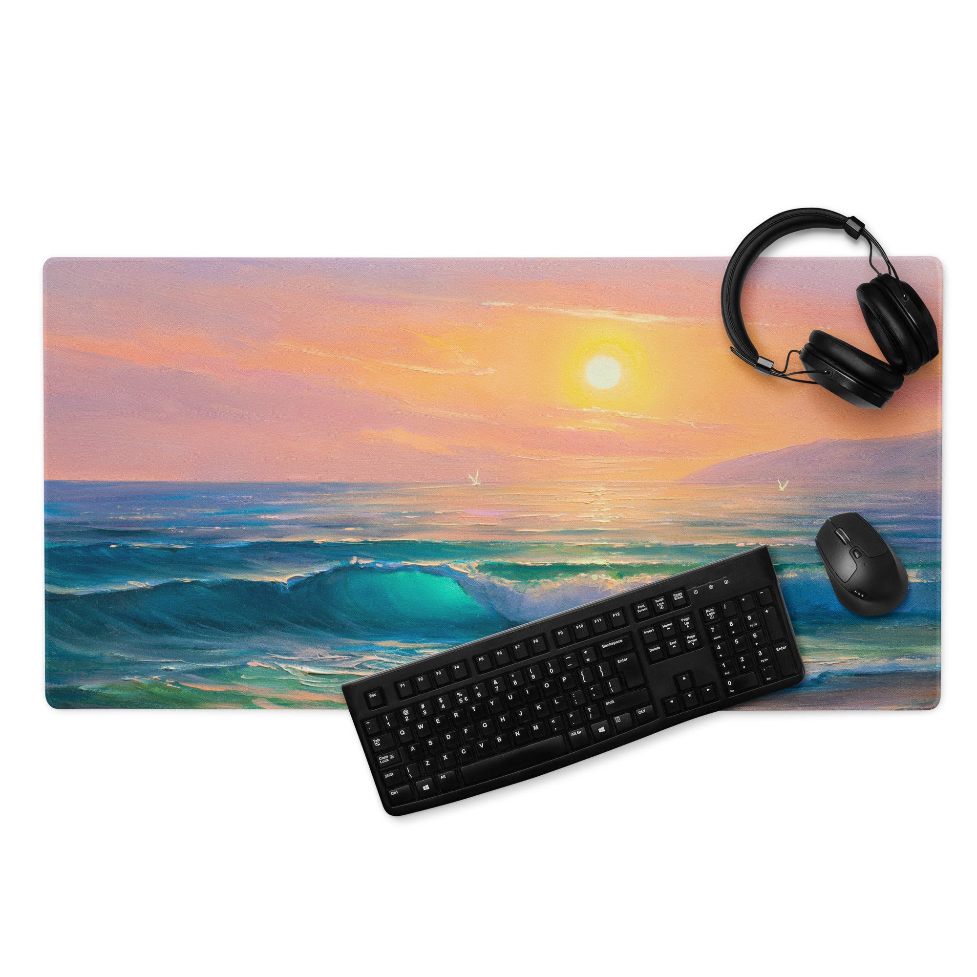 Sunset Seascape Gaming Mousepad - Gaming Mouse Pad Sunset Hues Pink Blue Desk Calm Mood Minimal Decor Niche Oil Painting