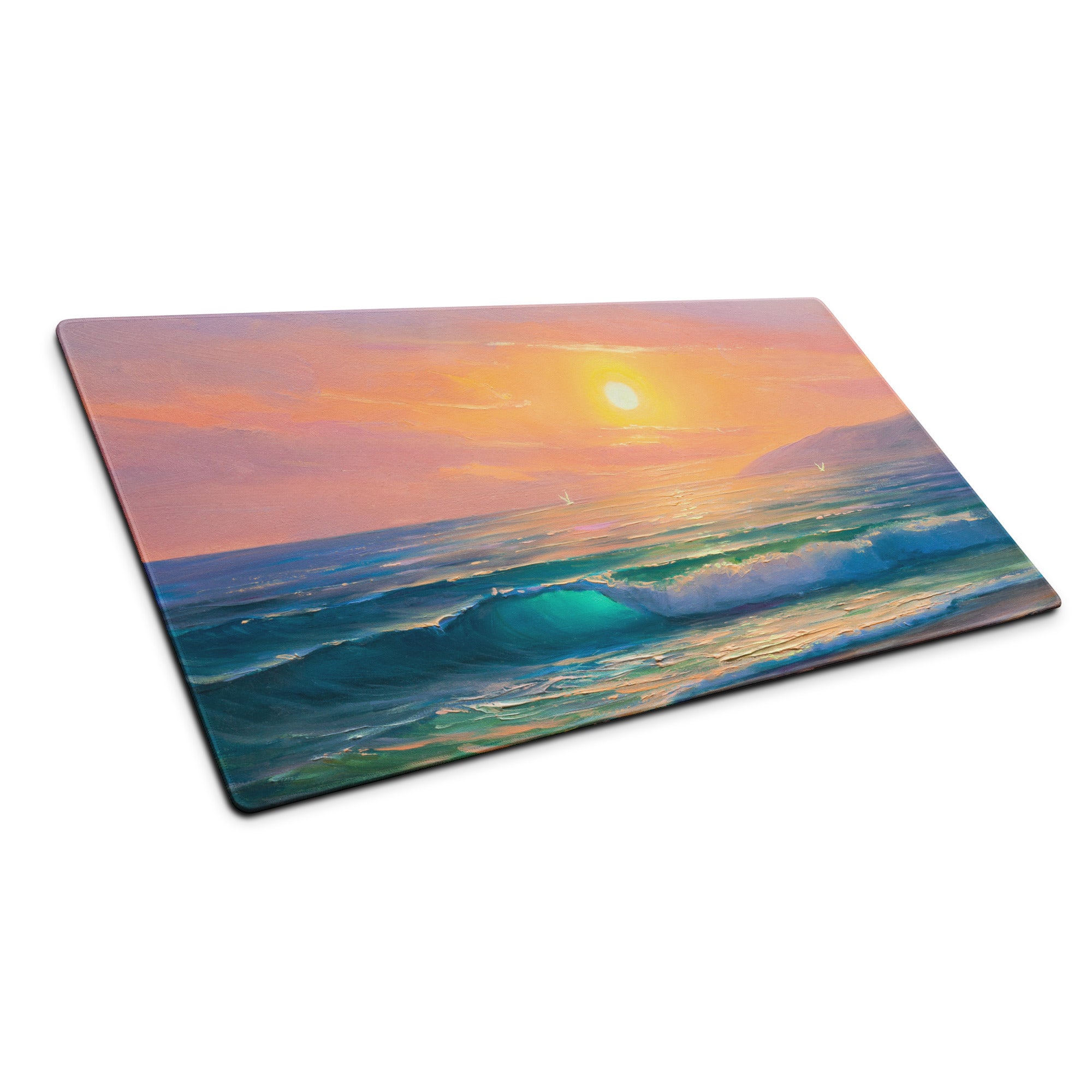 Sunset Seascape Gaming Mousepad - Gaming Mouse Pad Sunset Hues Pink Blue Desk Calm Mood Minimal Decor Niche Oil Painting