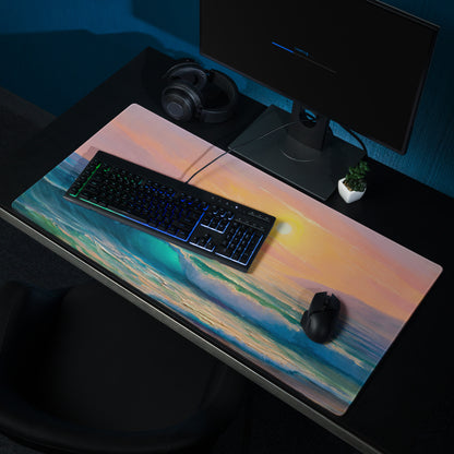 Sunset Seascape Gaming Mousepad - Gaming Mouse Pad Sunset Hues Pink Blue Desk Calm Mood Minimal Decor Niche Oil Painting