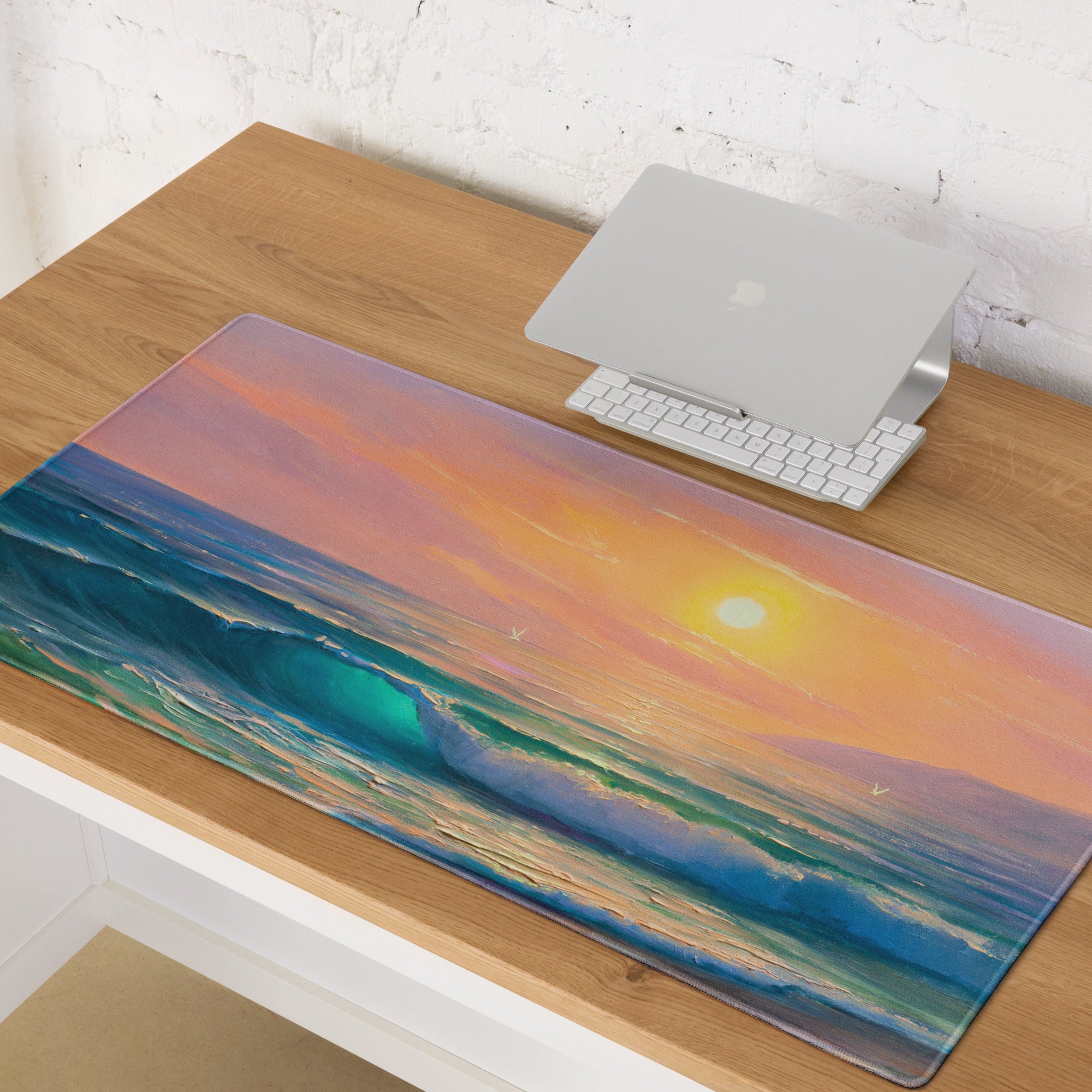 Sunset Seascape Gaming Mousepad - Gaming Mouse Pad Sunset Hues Pink Blue Desk Calm Mood Minimal Decor Niche Oil Painting