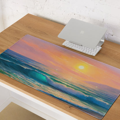 Sunset Seascape Gaming Mousepad - Gaming Mouse Pad Sunset Hues Pink Blue Desk Calm Mood Minimal Decor Niche Oil Painting