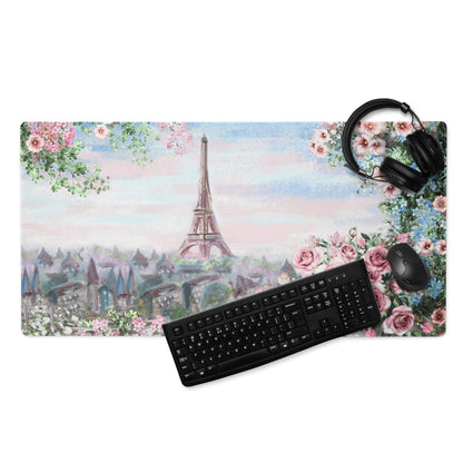 Parisian Floral Eiffel Mouse Pad - Mouse Pad Pastel Pink Blue Green Home Office Watercolor Floral Dreamy Paris Decor