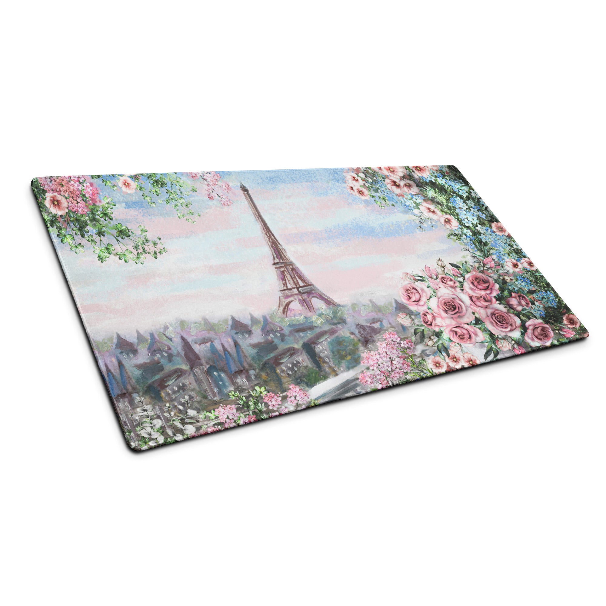 Parisian Floral Eiffel Mouse Pad - Mouse Pad Pastel Pink Blue Green Home Office Watercolor Floral Dreamy Paris Decor