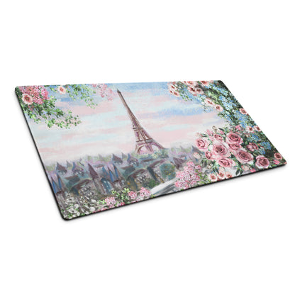 Parisian Floral Eiffel Mouse Pad - Mouse Pad Pastel Pink Blue Green Home Office Watercolor Floral Dreamy Paris Decor