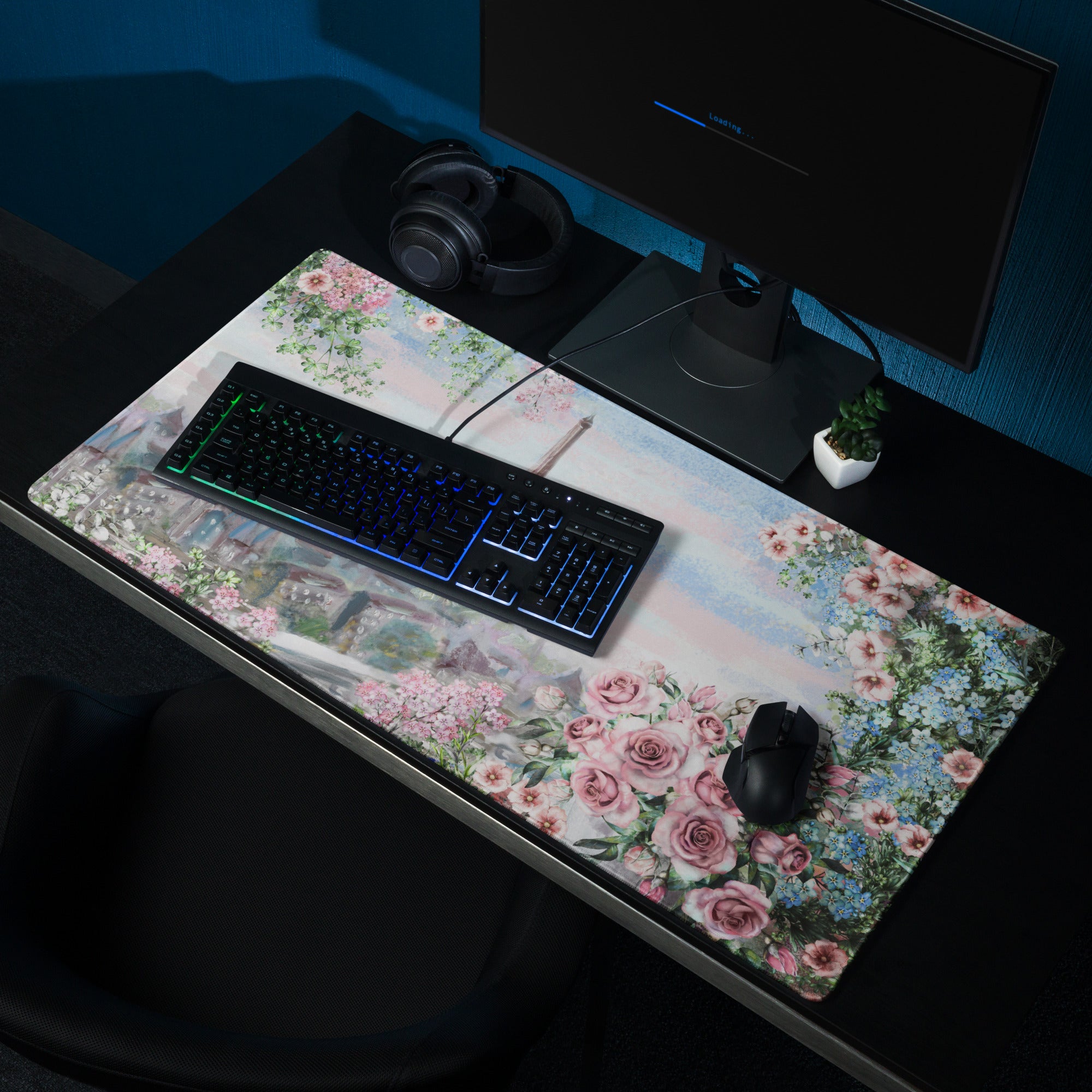 Parisian Floral Eiffel Mouse Pad - Mouse Pad Pastel Pink Blue Green Home Office Watercolor Floral Dreamy Paris Decor