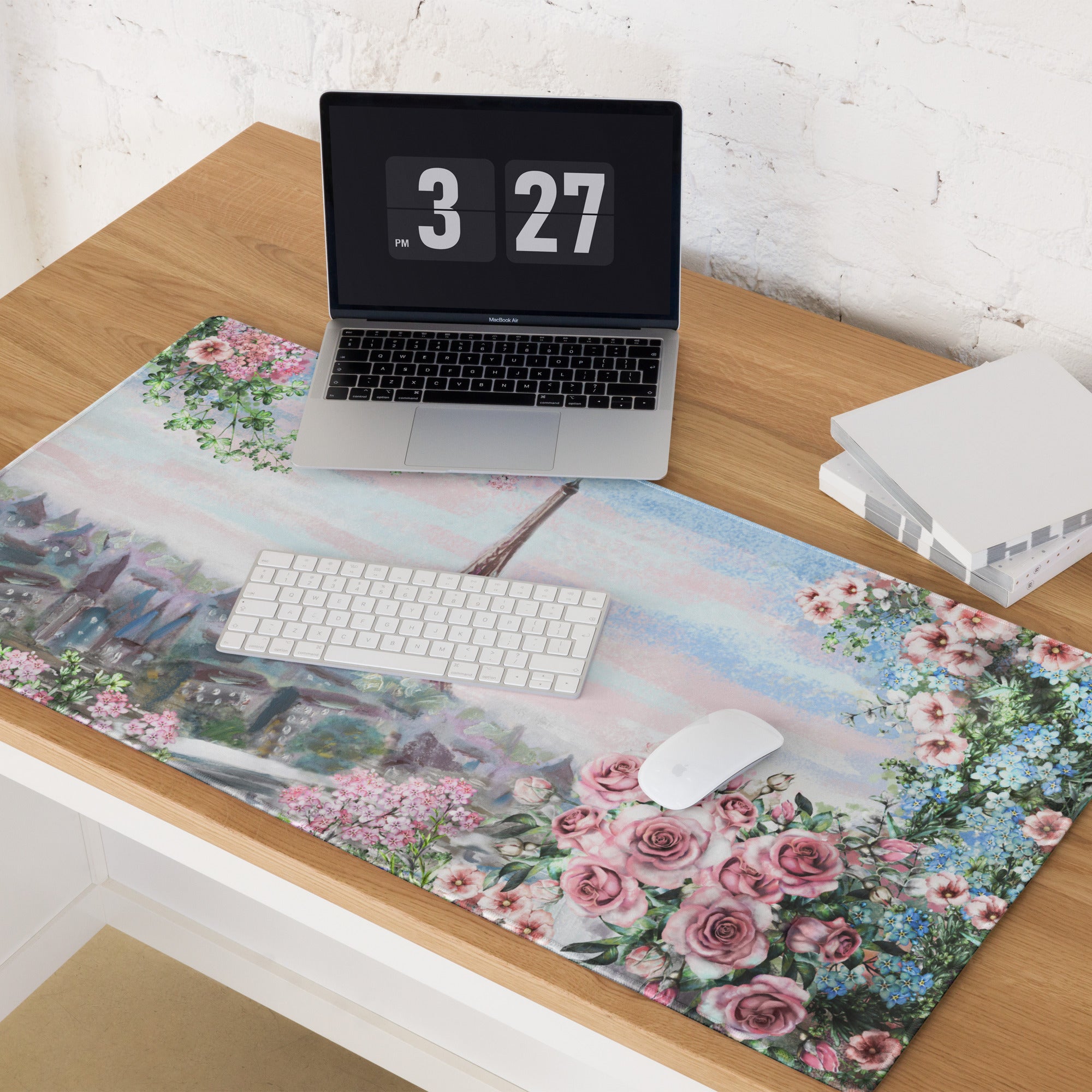 Parisian Floral Eiffel Mouse Pad - Mouse Pad Pastel Pink Blue Green Home Office Watercolor Floral Dreamy Paris Decor